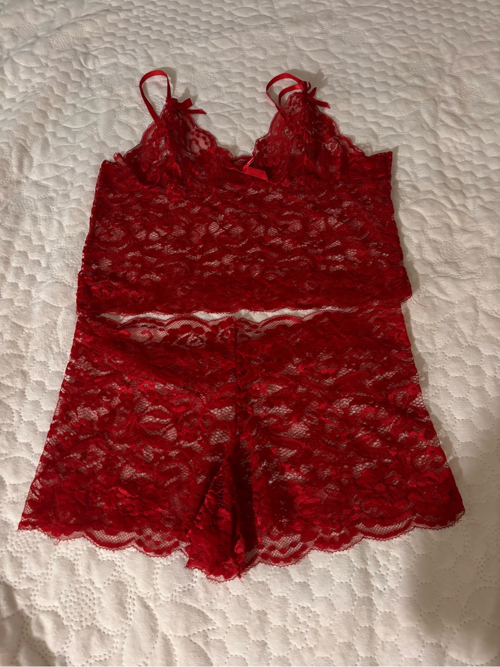 Red Lace Camisole and Shorts Set